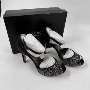 ✅ NWB TALBOTS BLACK BEADED ANKLE STRAPPED HEELS SIZE 9.5